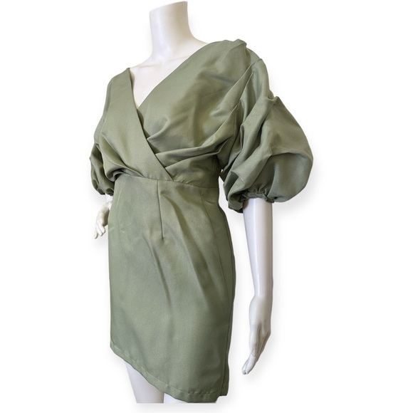 Sage Green Off The Shoulder Ruched Bodycon Dress - Picture 1 of 5